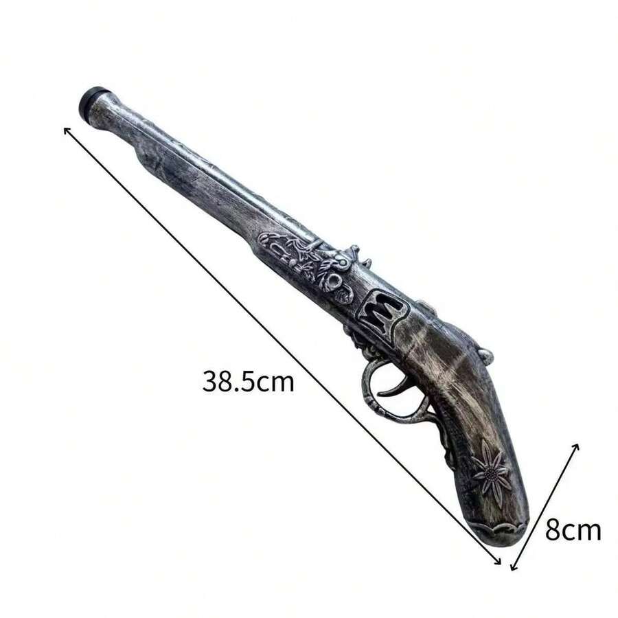 1pc Large Size Pirate Gun, Caribbean Pirate Cosplay Halloween Prop (Silver Gun Body Color May Vary)