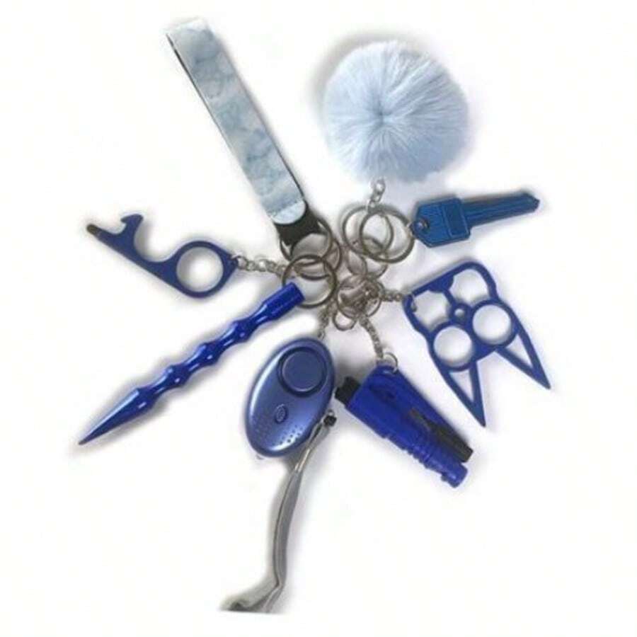 Llavero set de 8 piezas diseños variados accesorios metálicos para llaves organizador práctico regalo funcional portátil - Azul - Ver 1