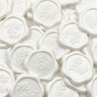 25/50/100Pcs White Eucalyptus/Heart Wax Seal Stickers, Handmade Envelope Seals Self Adhesive Wax Stickers, Eucalyptus Wedding Invitation Envelope Seal Stickers, Perfect For Invitation, Christmas, Gift Wrapping, Party, Wedding Party, Envelope