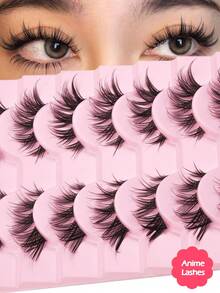10 Pairs Of False Eyelashes Natural Slender Soft And Fashionable Transparent Band Crossed Eyelashes For Daily Dating And Festival Eyelashes - 濃密款 - 查看 3