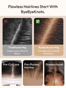 UNice Hair 7x5 Lace Closure Bye Bye Knots Natural Wavy And Loose Water Wave Wig Put On And Go Glueless Wig Invisible Drawstring Summer Vibe Look Natural Black Effortless Natural Hairline Pre Cut Pre Pluck Pre Bleached Transparent Lace 100% Human Hair Unice Wigs For Women