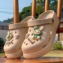 ASOFTER 夏季新款可爱休闲女式卡其色镂空凉鞋，卡通兔子装饰，包头厚底拖鞋，适合樱花季、斋月、毕业季、情人节等场合穿着。 - 卡其色 - 查看 10