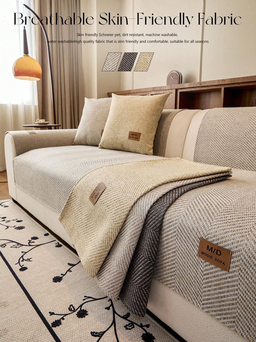 1 Tấm đệm ghế sofa thân thiện với thú cưng, thoáng khí, giống vải lanh, có nhãn chữ MD - Vỏ bọc ghế sofa hiện đại tối giản, chống trượt và có thể giặt bằng máy, dành cho ghế sofa mô-đun 1-4 chỗ ngồi, lý tưởng cho phòng khách, phòng ngủ, văn phòng, trang trí nhà cửa