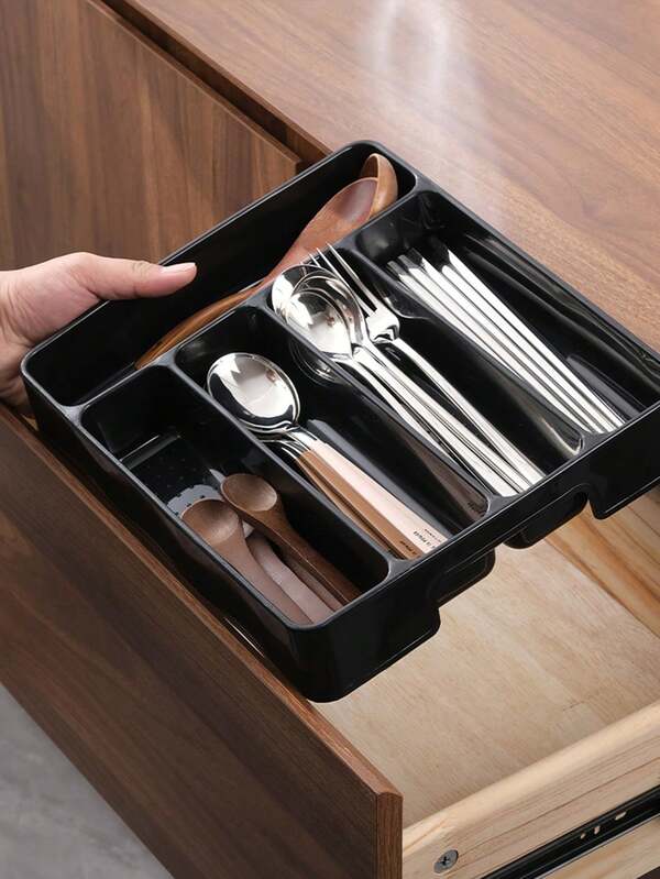 1 件扁平餐具收纳盒，采用 PP 塑料制成，适用于厨房台面、橱柜抽屉存储，分隔隔间用于存放筷子、餐具、工具、家居装饰、派对和圣诞节用品