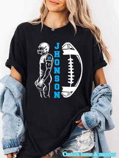 1pc Personalized Football Shirt, Matching Football Player Shirt, Adult Youth Team Name Shirt, Sports Cheerleader Tee, Football Game Day Gift