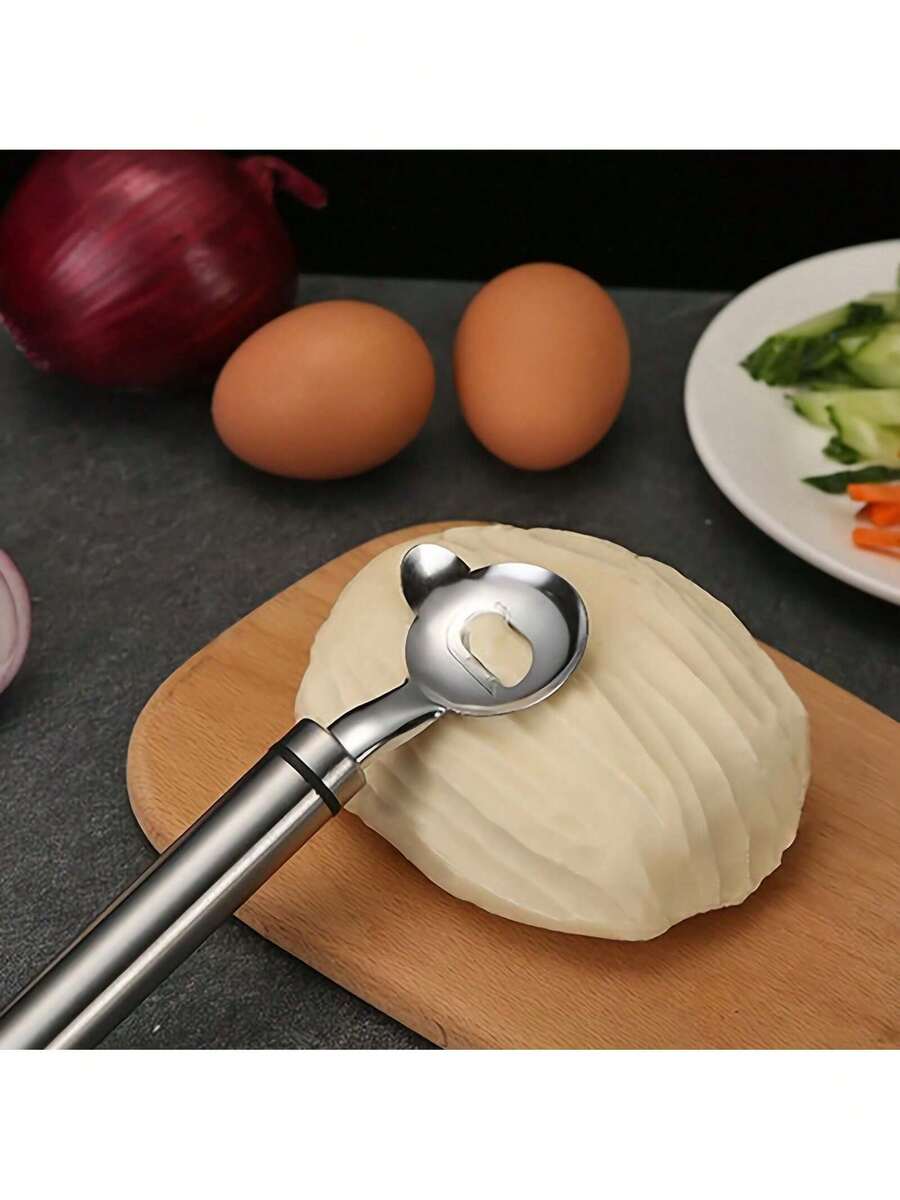 1 pieza Pelador de cactus tipo cuchara, de acero inoxidable, herramienta multifunción para pelar cactus, cortador de fideos chinos para utensilios de cocina - Plata-1 pieza - Ver 1