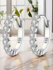 1 Pair Silver Delicately Inlaid Synthetic Earrings - Light Luxury Fashion Design, Women's Daily & Dating Jewelry, All-Season Wear - 銀色 - 查看 5