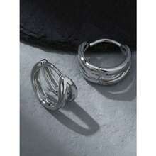 1 Pair Minimalist Double-Layer Arc Hoop Earrings, Suitable For Men Everyday, Festival, Party Wear Christmas New Year Valentine's Day Holiday Gift - 彩色 - 查看 4