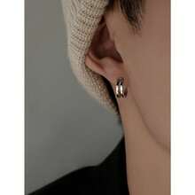 1 Pair Minimalist Double-Layer Arc Hoop Earrings, Suitable For Men Everyday, Festival, Party Wear Christmas New Year Valentine's Day Holiday Gift - 彩色 - 查看 6