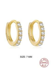 EleRunis 1對925純銀經典立體感5mm-9mm立體感環形耳環，18K鍍金無過敏小耳環穿刺潮流珠寶，適合女性日常佩戴