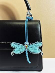 1 pieza Mochila, bolso de hombro, bolso de hombro inclinado, bolso de mano, bolso de mano, bolso de axila, bolso de maquillaje, otro bolso de almacenamiento, colgante, colgante de coche, llavero, colgante de cintura de pantalones, colgante de equipaje, colgante de identificación con diseño gráfico de libélula de estilo de color bloqueado, elegante y sencillo, versátil, alegre e interesante, adecuado para parejas, novias, estudiantes, hombres y mujeres, para ir al trabajo, citas diarias, vacaciones de verano, viajes a la playa, adecuado para hombres, vacaciones, novias, madres, pequeños regalos, regalos de cumpleaños