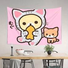 ZLIENSZUS R-Rilakkuma Minimalist Wall Hanging Tapestry - Cute Cartoon Cat Design With Pastel Pink Background,  Soft Terry Cloth Fabric, Horizontal Home Office Decor For Calm Work Environment, Machine Washable, Cat Canvas Wall Art,  Study Room Decoration, Playful Design, Durable Polyester, Highquality Print, Kawaii Lovers - Nhiều màu - Xem 5