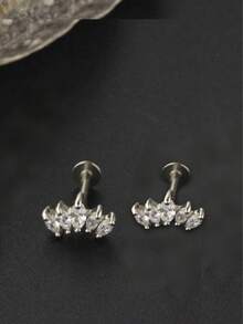 时尚不锈钢方晶锆石皇冠耳钉、耳钉、唇环、女士穿孔饰品 - 耳骨釘 - 查看 18