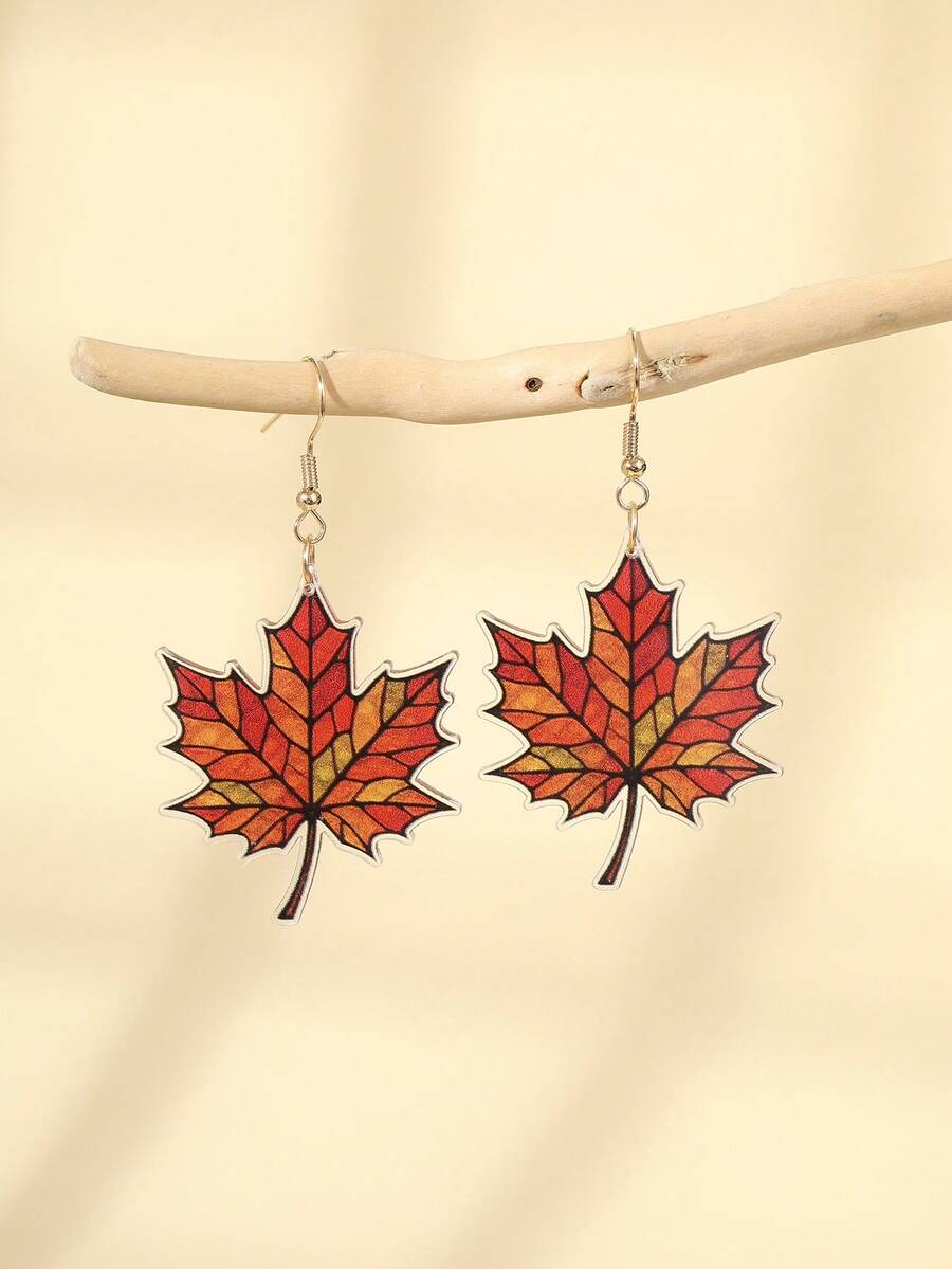 1pair Casual Maple Leaf Acrylic Drop Earrings For Women Girl Autumn And Winter Jewelry Accessories