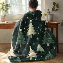 1pc Green Christmas Tree Pattern Fleece Blanket, Single-Sided Printed Flannel Blanket, Suitable For Holidays, Birthdays, Sofa And Home Decor