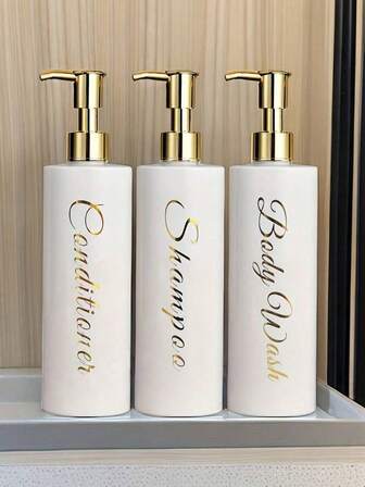 3个500毫升浴室分配器，白色乳液瓶PET塑料瓶，化妆品分配瓶，洗发水、沐浴露、护发素空瓶，可再填充浴室分配器