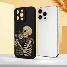 Un diseño que muestra un esqueleto abrazando a un gato es adecuado para fundas de teléfono negras de  11/12/13/14/15/16/Xr/Xs/Plus/Pro/Pro Max. - Negro - Ver 10