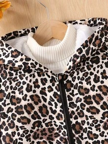 Tween Girls' Warm Leopard Print Thermal Lined Hooded Zipper Jacket For Outdoor, Winter