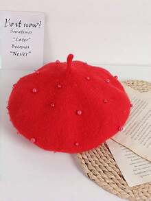 1pc Autumn/Winter New Pearl Children's Beret Hat, Cute Girls Toddler Pearl Cap, Ideal Gift - A-1 - View 12