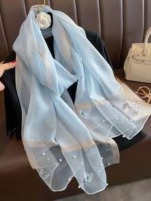 1pc Bohemian Style Elegant Floral Embroidered Silk Scarf, Casual Business Shawl, Suitable For Daily Wear