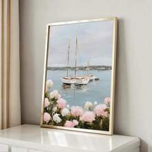 1 幅带框/无框帆船绣球花海岸海报孙女海洋海滨风景墙艺术帆布印刷简约海滩别墅美学装饰画适用于公寓、客厅、卧室、现代家居装饰 - 彩色 - 查看 2