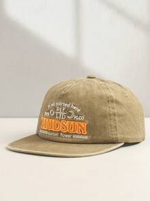 1pc Vintage Washed Embroidered Letter Soft Top Baseball Cap, Retro Style Adjustable Snapback Hat