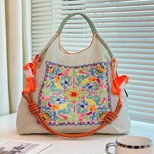 Bohemian Women's Shoulder Bag Embroidered Pattern Nylon Bag Large Capacity Cloth Bag Lightweight Foldable Storage Bag Commuter Bag Fashion Bag Travel Bag,Large-Capacity Handbags, Commuter Bags, Ladies' Bags