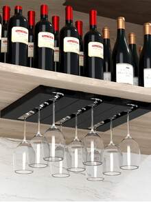 1 Piece Of Wine Glass Hanging Rack---Multi-Purpose Wine Glass Storage Rack, Easy To Install, Sturdy And Durable, With Self-Adhesive Stickers, Space-Saving, Punch-Free, Universal Cup Collector, High-Heeled Glass, Suitable For Home, Kitchen, Entrance, Living Room, Restaurant, Bar, Cabinet Under The Wine Glass Rack, Wall-Mounted Wine Rack, Storage Rack - Multicolor - View 5