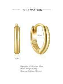 EleRunis 1 Pair 925 Sterling Silver Classic Cubic Zirconia 5mm-9mm Huggie Hoop Earrings 18K Gold Plated Hypoallergenic Tiny Cartilage Huggie Earring Piercing Jewelry For Women Daily Wear - Gold - View 19