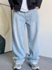 Baggy Jeans Wide Leg Straight Fit Carpenter Jeans UNISEX - Màu xanh nhạt - Xem 2