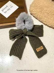 1个女士针织蝴蝶结毛绒发圈，优雅发饰，适用于马尾辫、发髻，发圈，头饰，化妆家居健身女士配饰头饰