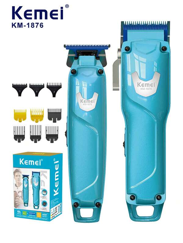 Kemei 2 pièces/set Tondeuses à cheveux électriques Kit professionnel sans fil rechargeable pour la coupe de cheveux à domicile Tondeuse à cheveux pour hommes Rasoir Barbier pour cadeau de petit ami (1 set)