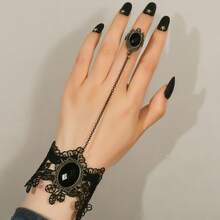 1 Piece, Dark Style Niche Design, Lace Rose, Finger Bracelet, Retro Gothic Lolita Flower Bracelet, - 黑色 - 查看 2