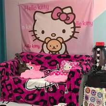SANRIO 1 件 Hello Kitty 挂毯 卡哇伊壁挂挂毯 卡通可爱粉色房间装饰家居饰品生日圣诞礼物 - 彩色 - 查看 2