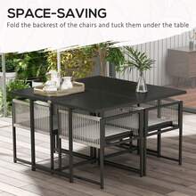 Outsunny 5 Pieces Garden Dining Set, Outdoor Patio Cube Set, 4 Seater Outdoor Table And Chairs With Foldable Backrest, Tempered Glass Top, Handwoven Rope For Poolside, Space-Saving, Light Grey - Light Grey - View 3