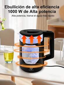 1 pieza Hervidor de vidrio de borosilicato alto, para el hogar hervidor de agua, Jarra Eléctrica de Vidrio Cafetera Tetera Eléctrica 2 Litros 1000 W Apagado Automatico Hierve agua en minutos Base Removible, luz azul transparente, apagado automático, previene quemaduras secas - Tipo de Enchufe A USA (110-127V) - Ver 7