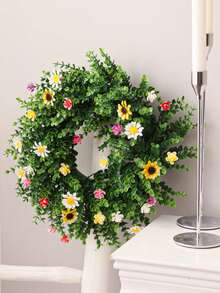 1/2 pièces Couronnes artificielles colorées, couronnes d'eucalyptus, couronnes de marguerites, plantes artificielles, fleurs artificielles, vert, matériau en PE. Convient pour la décoration des dortoirs d'école, des bureaux, des rassemblements extérieurs, des occasions festives, des fêtes d'anniversaire, des entrées de maison, des halls d'hôtel, des restaurants, des salons, des chambres à coucher, des banquets de mariage, des cuisines, des jardins et des décorations de Noël.