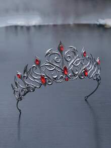 1 Stück rote Kristall schwarze Metallkrone, Vintage Gothic Stil Dornenmuster, einzigartiges Gothic Dekor Accessoire für formelle Anlässe