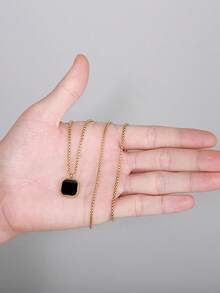 1 件时尚简约男士绿色亚克力吊坠不锈钢项链，适合日常服装搭配，节日礼物 - 金色 - 查看 9