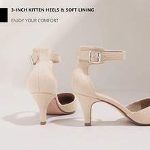 Women's IN3 D'Orsay Pumps Low Kitten Heels For Women Dress Shoes Pointed Closed Toe Wedding Bride Ankle Strap Dressy Silver Black Nude White Gold Heels For Women-2025 - 裸色絨面革 - 查看 6