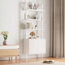 INNOD 74" Tall Bookshelf With Storage Cabinet, Modern Ladder Bookcase With Wood & Metal Frame, Wall Mount Display Shelf For Living Room, Bedroom, Home Office - 白色 - 查看 9