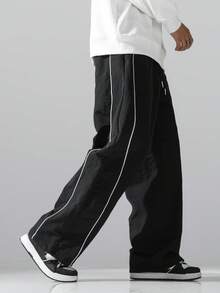 Herren Buchstaben-Muster Kordelzug Taille lockere lässige lange Hose, geeignet für Straße, Alltag, Outdoor, Laufen, Fitness, Freizeitsport - Schwarz - Übersicht 6