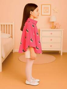 Capa para Niña con Cuello y Botón, Estampado de Corazones - Rosa Fucsia - Ver 3