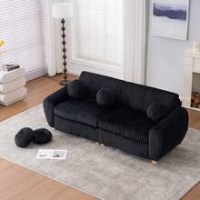 Modern Sofa For Living Room, 84" Corduroy Sofa Couch, Sectional Love Seat Couch, Upholstered Sofa For Apatment Bedroom Home Office - 黑色 - 查看 8