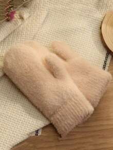 1 Pair Double Layered Velvet Thickened Warm Gloves Solid Color Versatile Cold Protection Gloves For Outdoor Cycling Winter Warm Unisex Plush Lining Mittens Birthday Christmas Gifts