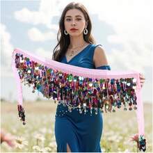 Belly Dance Hip Scarf, Sweet Belly Dance Skirt Wrap Performance Shiny Sequin Coins, Women Belly Dance Costume - Multicolor - View 21