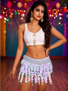 Belly Dance Hip Scarf, Sweet Belly Dance Skirt Wrap Performance Shiny Sequin Coins, Women Belly Dance Costume - Multicolor - View 16