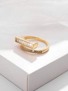 1pc Fashionable Copper Zirconia Square And Round Geometric Ring For Women's Daily Wea