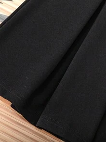 Young Girl Casual 2 In 1 Colorblock Bow Striped Long Sleeve Button Ruffle Collar A-Line Hem Dress, Suitable For Daily, Home, Outdoor, Sports, Spring/Autumn - Black and White - View 7