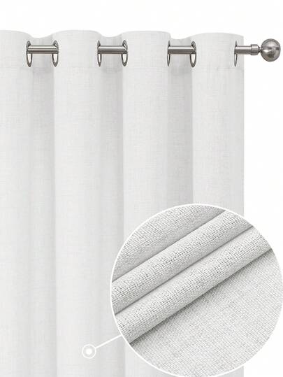 1 件/2 件套仿亚麻纹理窗帘，适用于客厅卧室隐私，质朴粗麻布编织半透明索环顶部滤光窗帘，白色